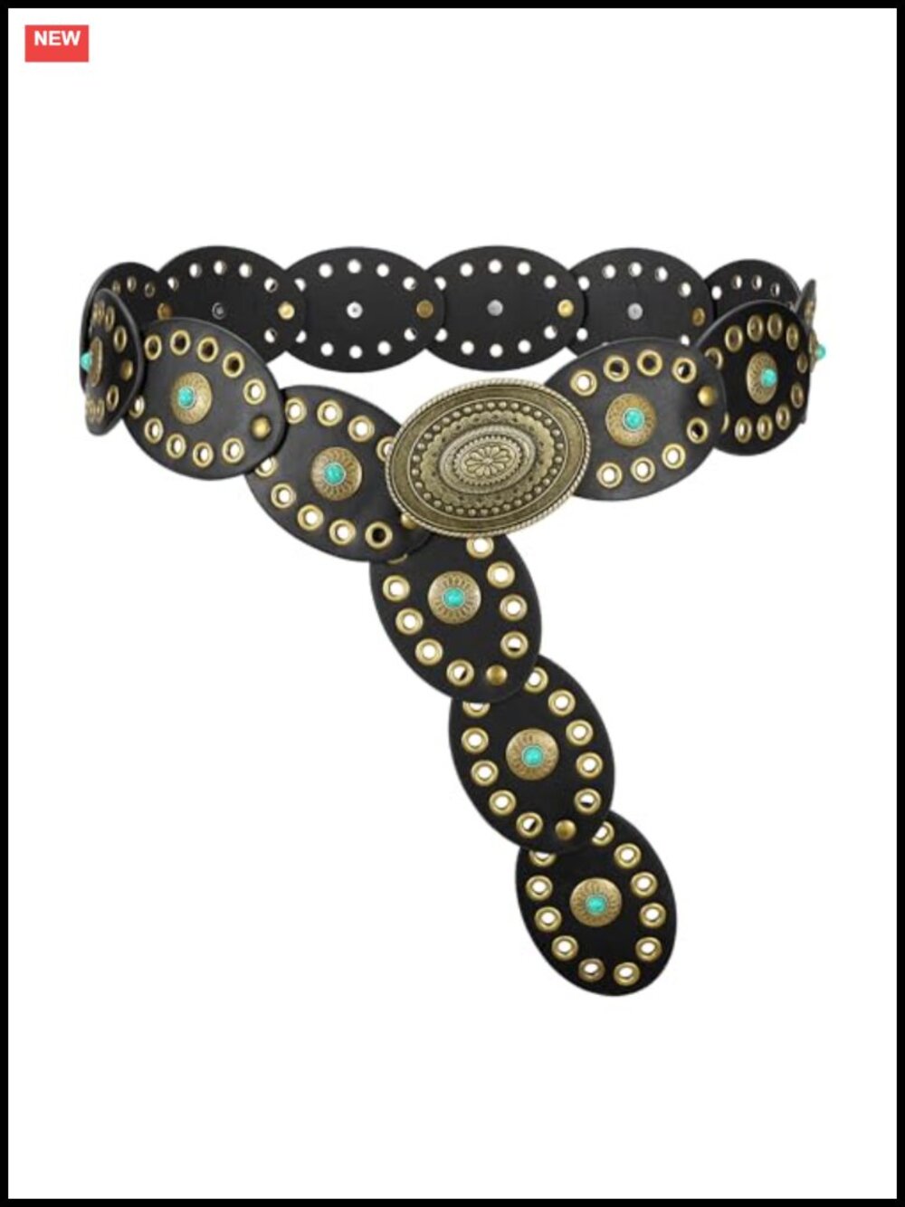 Women's Western Disc Belt Turquoise Concho PU Leather Boho Country Belt